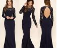 Sexy Dresses for Wedding Guests Unique Newest Dark Navy Mermaid Bridesmaid Dresses 2018 Sheer Long Sleeves Lace Y Keyhole Backless Long evening Wedding Guest Gowns Bridesmaid Dress with