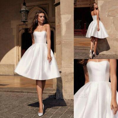 Sexy Elegant Wedding Dresses Unique Y Knee Length Short Wedding Dresses Simple Strapless Satin Bridal Gown Custom
