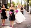 Short Black Wedding Dresses Unique Short Black Bridesmaid Dresses and Hot Pink Flowers and