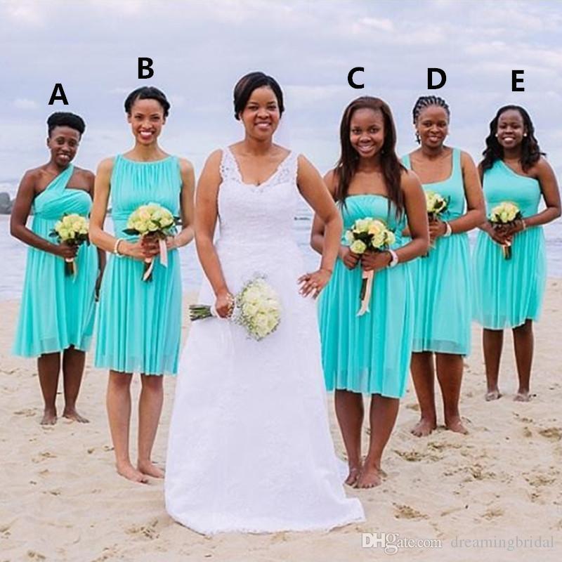Short Blue Wedding Dress Luxury 5 Style Short Keen Length Bridesmaids Dresses 2018 New Turquoise A Line Chiffon Ruched Simple Wedding Gowns Beach Bridesmaid Dress Bridesmaid Dresses