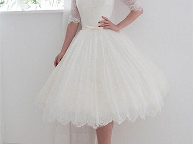 Short Coloured Wedding Dresses Luxury 1950 S Style Short Wedding Dresses Bateau Lace Ribbon Illusion Back Beach Spring Tea Length Bridal Gowns Lace with Half Sleeves