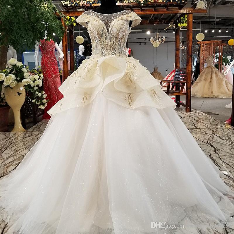 Short Dresses for Wedding Fresh 2019 Luxury Lebanon Wedding Dresses Illusion Neckline Short Sleeve Lace Up Back Overskirts Cascading Ruffles 3d Applique Garden Bridal Gowns