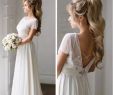 Short Fitted Wedding Dresses Luxury 2018 Scoop Neck Short Sleeves Chiffon A Line Wedding Dresses Lace Appliques Backless Bridal Gowns Simple Spring Summer Custom