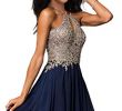Short Gold Dresses for Wedding New Lily Wedding Junior Halter Gold Applique Prom Dresses 2019 Short Sleeveless Chiffon Home Ing Party Dress Navy Blue Size 8