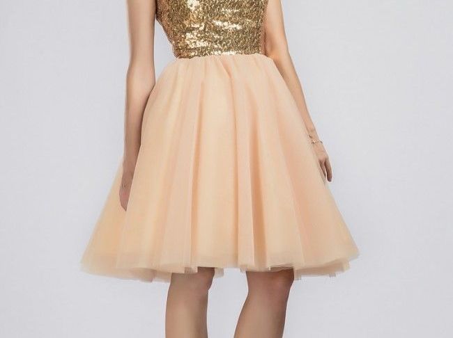 Short Gold Dresses for Wedding New Sparkling Short Gold Sequined Prom Bridesmaid Dress with