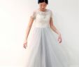 Short Lace Wedding Dresses Luxury Short Sleeves Key Hole Lace top Gray Skirt Wedding Dress
