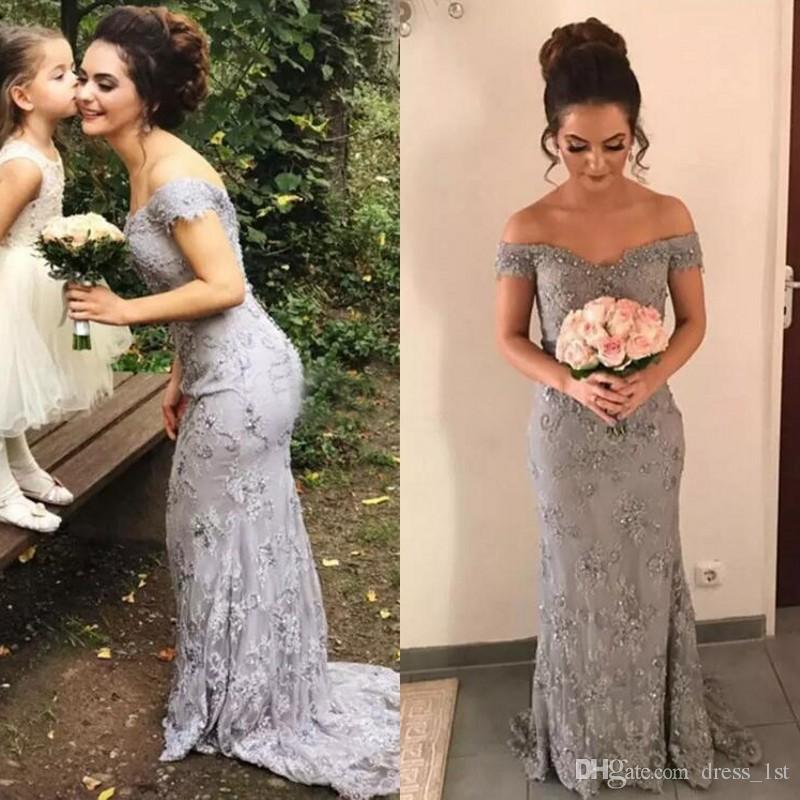 Short Silver Wedding Dresses Luxury Exquisite 2018 Silver Lace F the Shoulder Mermaid Wedding Dresses with Beads Crystals Long Bridal Gowns Custom Made From China En Beautiful