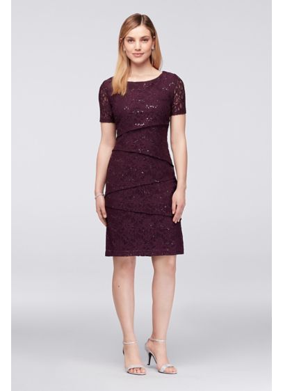 Short Sleeve Dresses for Wedding Guests Unique Short Sleeve asymmetric Tiered Lace Sheath Dress