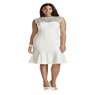 Short Sleeve Wedding Dress Elegant Yilian Lace Cap Sleeve Plus Size Short Wedding Dress at
