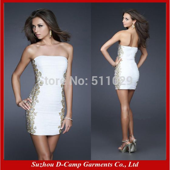 FREE SHIPPING OD 162 Strapless tight fitted smart cocktail dress white short cococktail dresses custom made