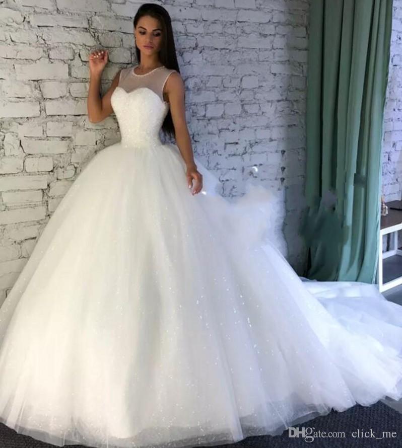 Show Me Wedding Dress Beautiful Discount Sparkling Wedding Dresses with Sheer Jewel Neckline Sequins A Line Wedding Dress with Count Train Custom Made Bridal Gowns Plus Size Wedding
