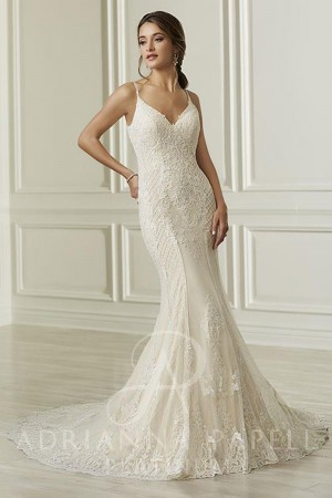 adrianna papell spaghetti strap wedding dress 01 545
