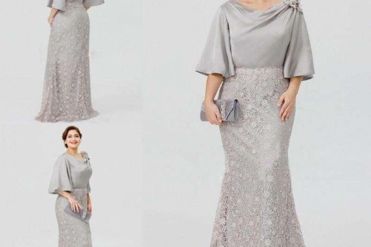 Silver Dresses for Wedding Guests New 2019 New Silver Elegant Mother the Bride Dresses Half Sleeve Lace Mermaid Wedding Guest Dress Plus Size formal evening Gowns