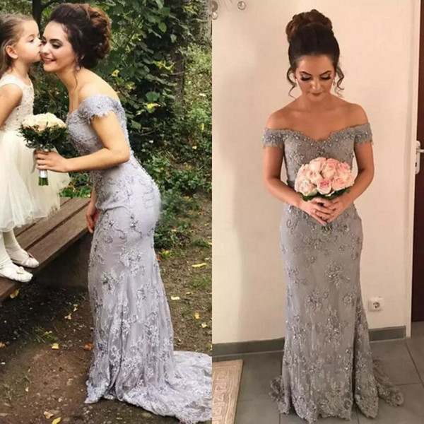 Silver Dresses for Wedding Unique Exquisite 2018 Silver Lace F the Shoulder Mermaid Wedding Dresses with Beads Crystals Long Bridal Gowns Custom Made From China En Beautiful