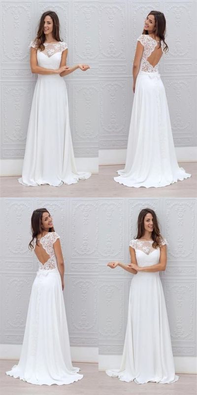 Simple A Line Wedding Dresses New Simple A Line Beach Wedding Dresses Sheer Lace Appliques