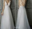 Simple A Line Wedding Dresses Unique Fairy A Line V Neck Cross Back Ivory Tulle Long Wedding