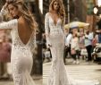 Simple Beige Wedding Dresses New 2017 Berta Bridal Long Sleeve Lace Wedding Dresses Deep V