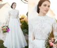 Simple Bridal Dress New 2018 Vintage Lace Country Wedding Dresses with Illusion Long Sleeve High Neck Beaded Sash Modest Plus Size Simple Outdoor Bridal Gowns Cheap
