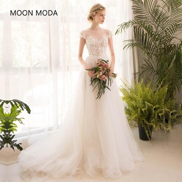 Simple Bride Lovely Long Half Sleeve Lace Wedding Dress High End 2019 Bride