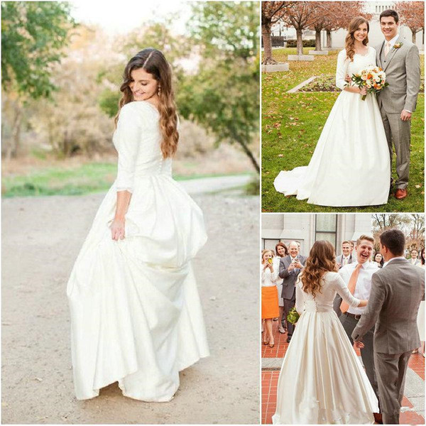 Simple Modest Wedding Dress Inspirational Discount Modest Design Country Wedding Dress 2018 Three Quarter Sleeve Satin Long A Line Spring Simple Style Garden Bridal Gowns Custom Made A Line