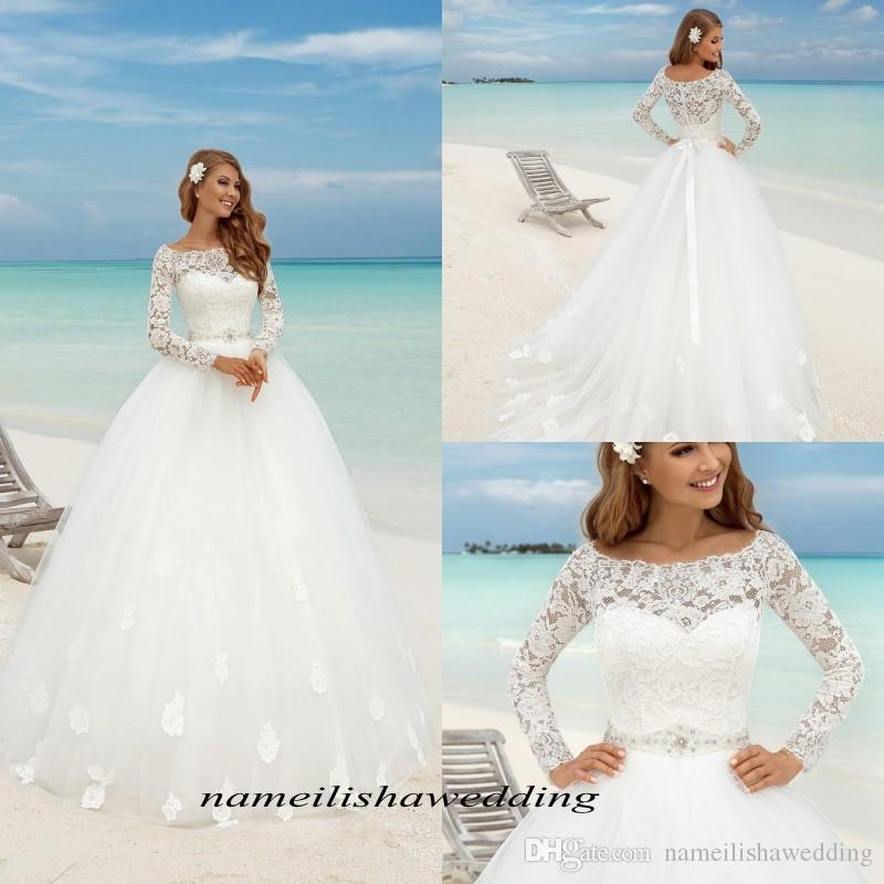 Simple Plus Size Wedding Dresses Inspirational Discount Summer Beach Lace Wedding Dresses 2016 Elegant Scoop Neck Long Sleeves Sheer White Simple Tulle A Line Bridal Gowns Cheap Plus Size Chiffon