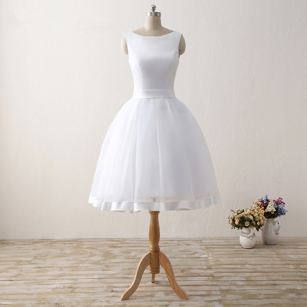 Simple Short Wedding Dresses Unique Simple Cheap Short Wedding Dresses 2017 White Knee Length Wedding Bridal Gowns Sleeveless Scoop Neck Bow Back Robe De Mariage Women Special Occasion