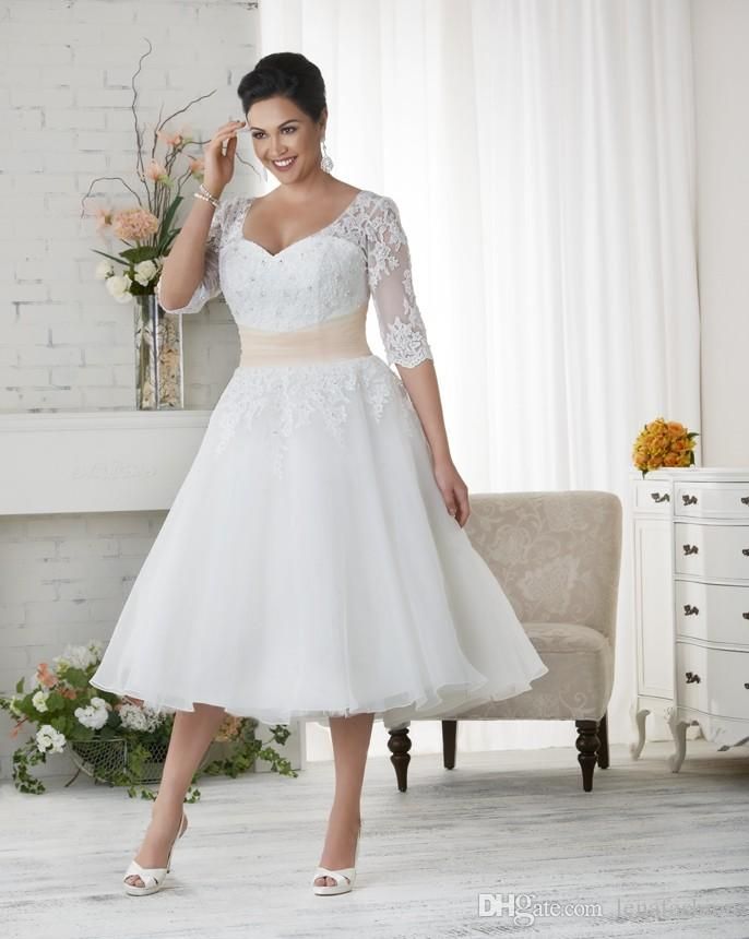 Simple Short Wedding Dresses with Sleeves Elegant Discount Elegant Plus Size Wedding Dresses A Line Short Tea