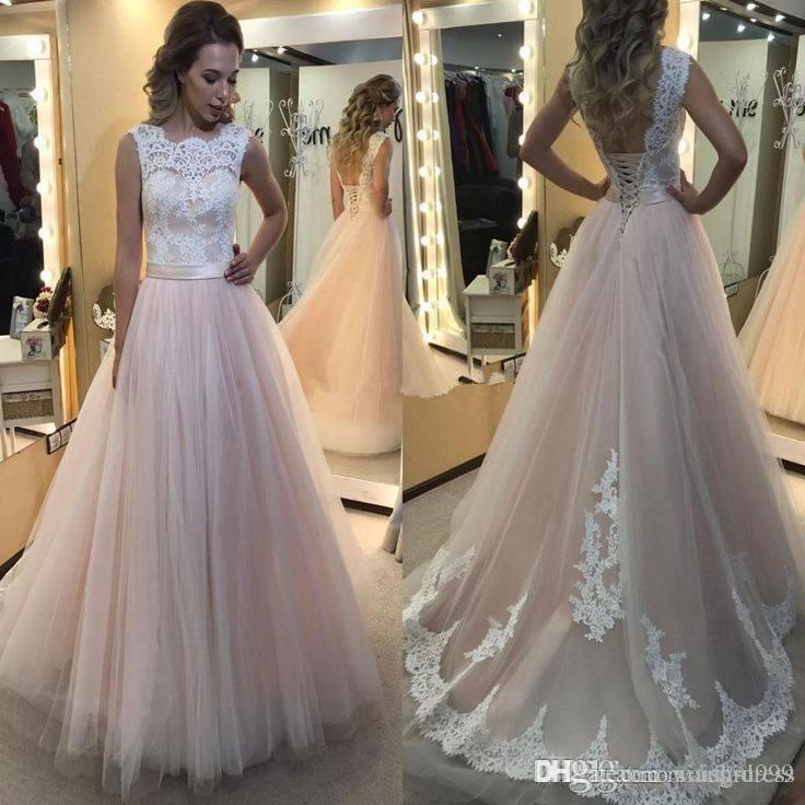 Simple White Dress for Wedding Beautiful Elegant Blush Wedding Dresses Lace top White Applique Backless Wedding Gowns Sweep Train Long Simple Bridal Dress