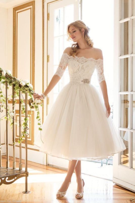Size 12 Wedding Dresses New New Tea Length F Shoulder Wedding Dress Bridal Gown Custom