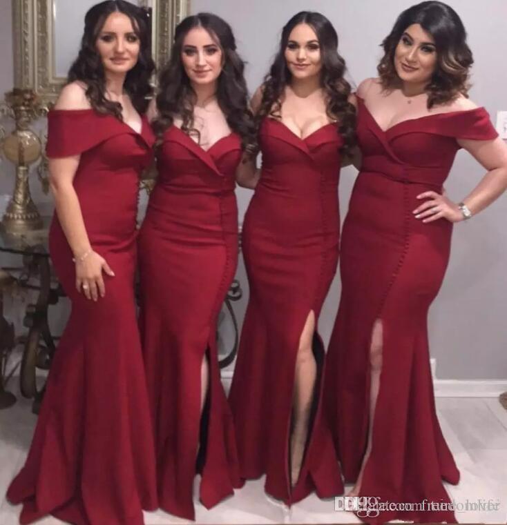 Size 16 Dresses to Wear to A Wedding Lovely Charming Burgundy Mermaid Bridesmaid Dresses F Shoulders 2019 Side Split Wedding Party Guest Wear Ruched Satin Dress evening Wear