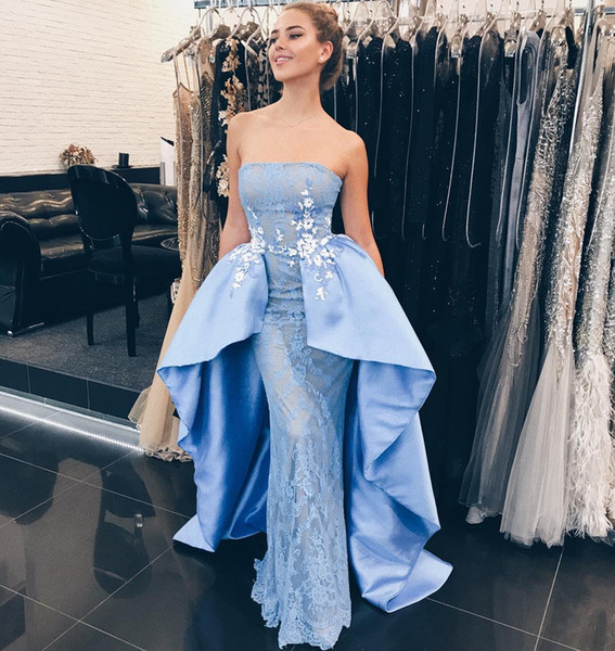 Size 16 Dresses to Wear to A Wedding New Stylish Blue Overskirts Dress evening Wear Strapless Sheath Lace Long Party evening Gowns 2018 New Design Cheap Prom Dresses Shop evening Dresses Size