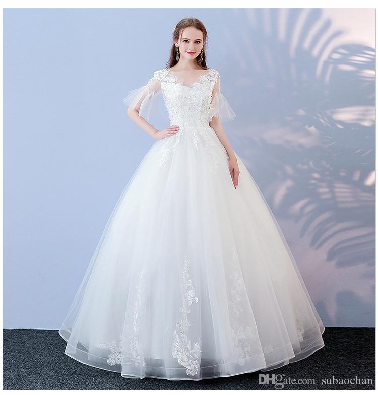 Size 18 Wedding Dress New Wedding Dress 2018 New Winter Korean Style Large Size Bride Wedding Slim V Collar Princess Dreamy Tail