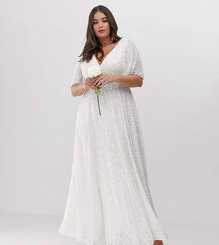 Asos Edition EDITION Curve flutter sleeve sequin maxi wedding dress