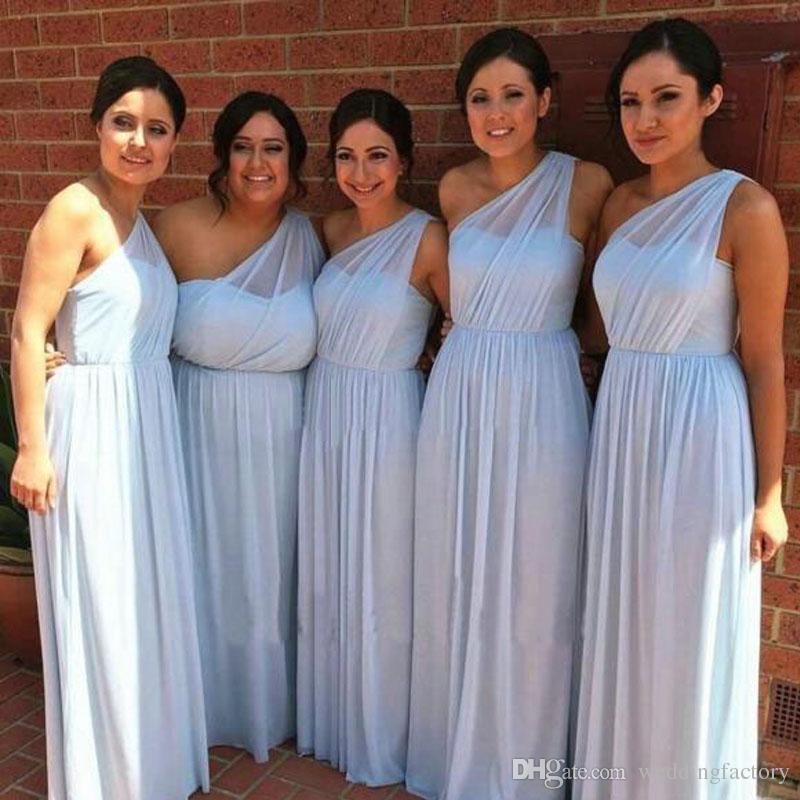 Sky Blue Wedding Dresses Elegant Light Blue Bridesmaids Dresses Plus Size E Shoulder Sleeveless Long formal Bridesmaid Dress Cheap Maid Of Honor Gowns for Beach Wedding