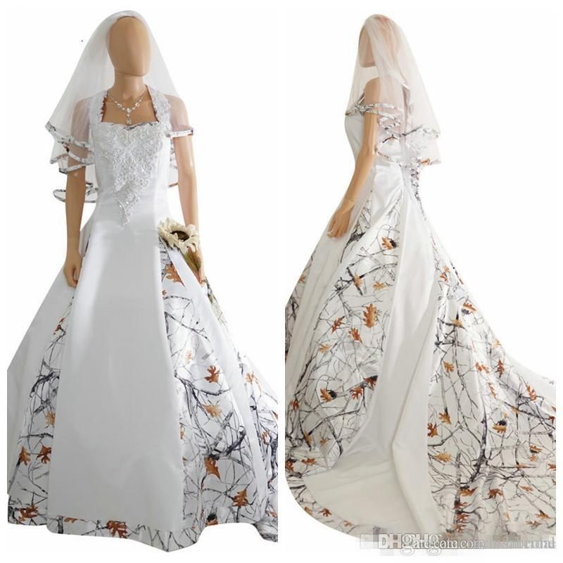 Snow Camo Wedding Dresses New Halter White Camo Satin Wedding Dress Custom Lace Appliques