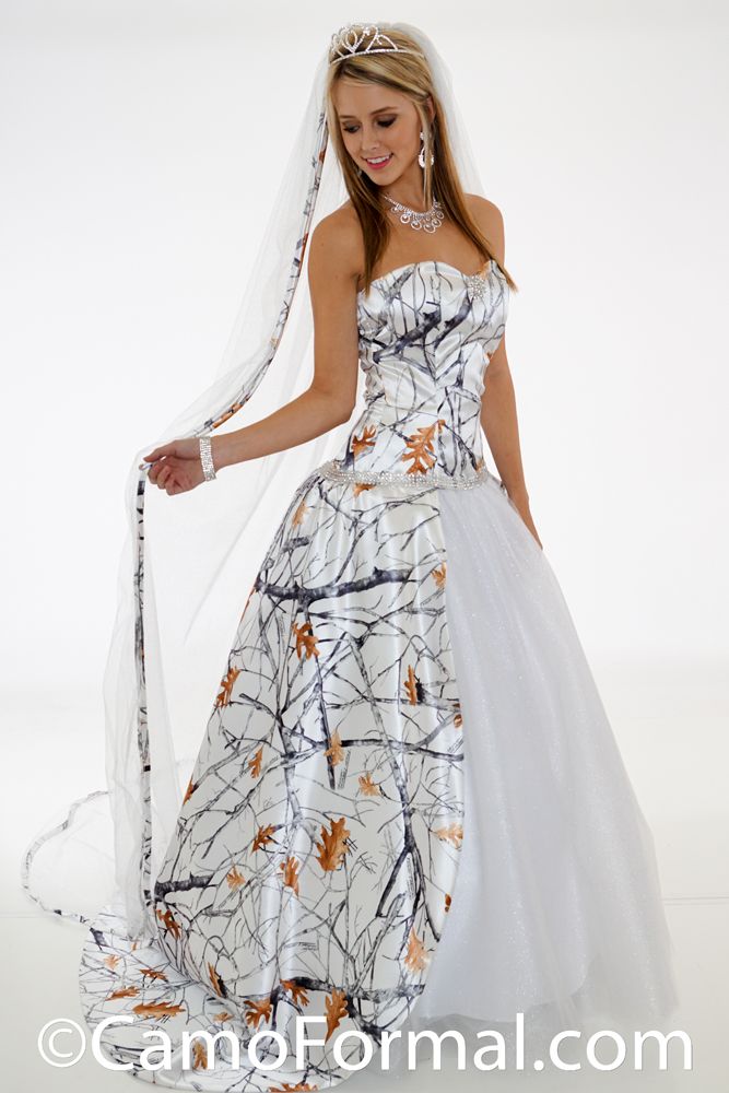 Snow Camo Wedding Dresses Unique True Timber Snowfall Camo and White and Silver Glitter Net