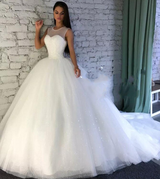 Sparkle Bridal Couture Fresh Sparkling Wedding Dresses with Sheer Jewel Neckline Sequins A Line Wedding Dress with Count Train Custom Made Bridal Gowns Plus Size Canada 2019 From