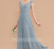 Steel Blue Bridesmaid Dresses Beautiful A Line V Neck Floor Length Chiffon Lace Bridesmaid Dress with Ruffle