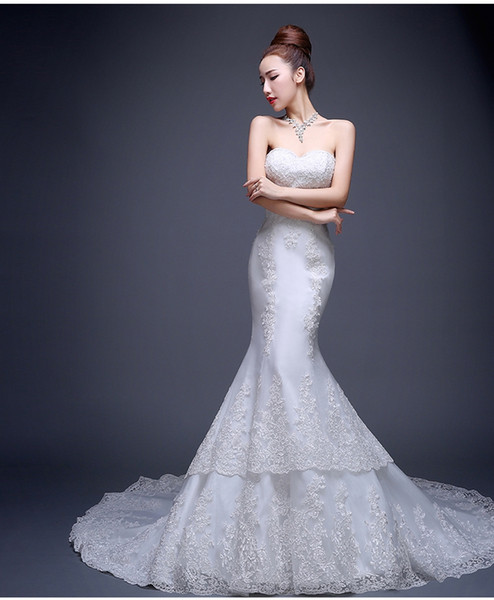 Strappy Wedding Dress Awesome Long Trailing Tube top Fish Tail Royal Bride Hot 2018 Bridal Wedding Gown Real S White Lace Cheap Mermaid Wedding Dress Simple Mermaid Wedding