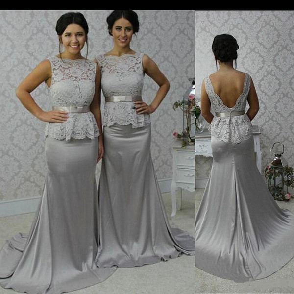 Stretch Wedding Dresses Lovely Glamorous Scoop Mermaid Silver Stretch Satin Court Train Open Back Bridesmaid Dress Wedding Party Dresses Wedding Dresses for Brides Wedding Mermaid