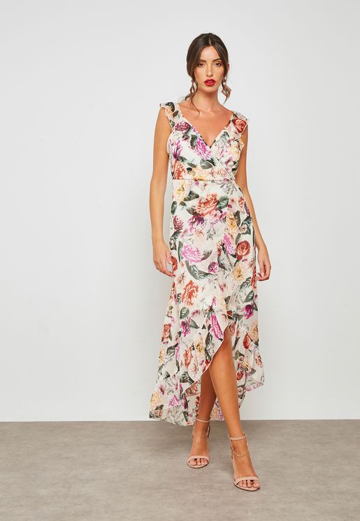 Dorothy Perkins floral print ruffle wrap maxi dress dhs245