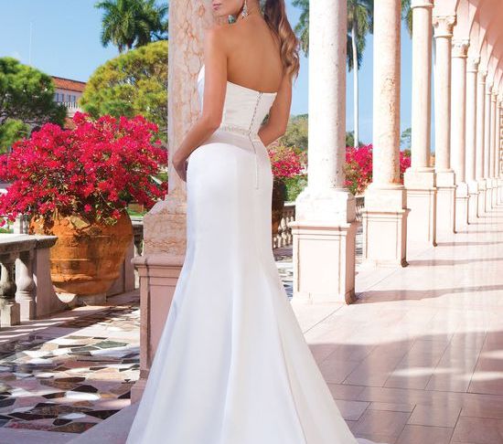 Sweetheart Neckline Wedding Dresses Luxury Style 6045 Satin Fit and Flare Dress Accented with A