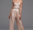 Tan Dresses for Wedding Inspirational Gold Sequined Jumpsuit Bridesmaid Dresses Two Pieces Wedding Guest Dress with Pockets Floor Length Pant Suits Plus Size Maid Honor Gowns Trendy