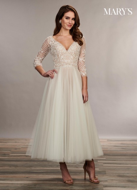 marys bridal mb3074 lace up back tea length bridal dress 01 677