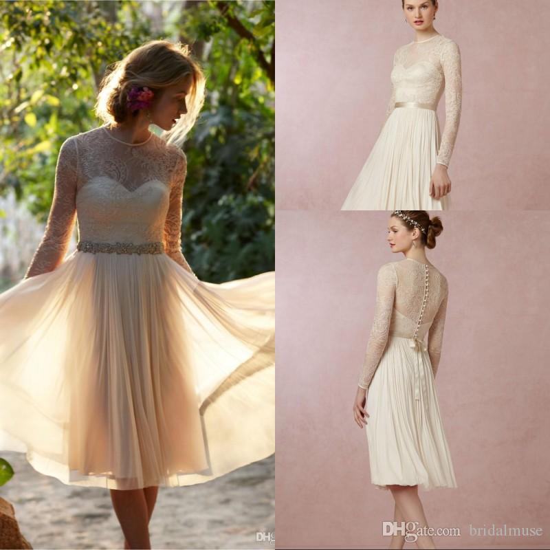 Tea Length Beach Wedding Dress Luxury Vintage Chiffon – Fashion Dresses