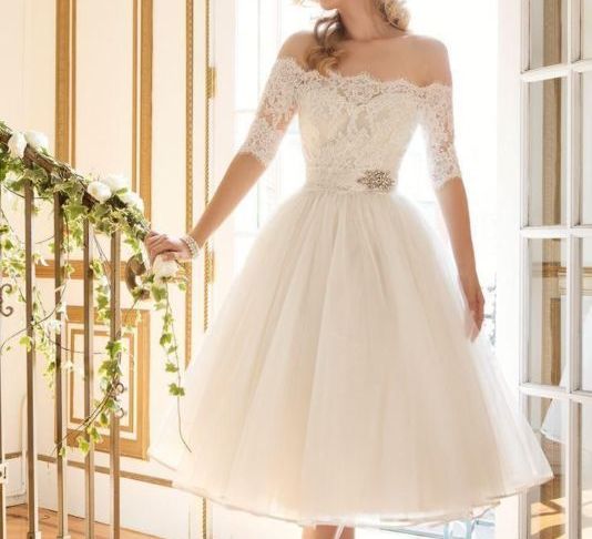 Tea Length Bridal Gown Inspirational New Tea Length F Shoulder Wedding Dress Bridal Gown Custom