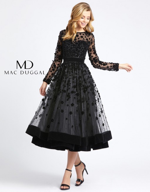 mac duggal d long sleeve tea length formal dress 01 676