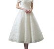 Tea Length Lace Wedding Dress Elegant Favors Women S F Shoulder Bateau Tea Length Lace Wedding Dress Hs58