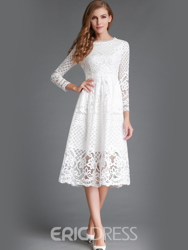 Tea Length Lace Wedding Dresses Beautiful Ericdress soild Color Three Quarter Knee Length Lace Dress