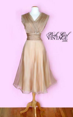 Tea Length Sundress Beautiful 1950s Light Beige organza Tea Length Dress